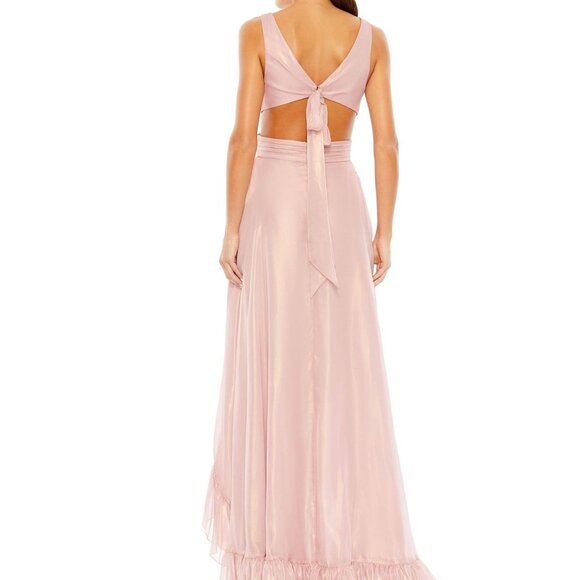 NWT MAC DUGGAL 49526 CUT OUT HIGH LOW RUFFLE ROSE GOLD GOWN PROM 49526 - Picture 2 of 9